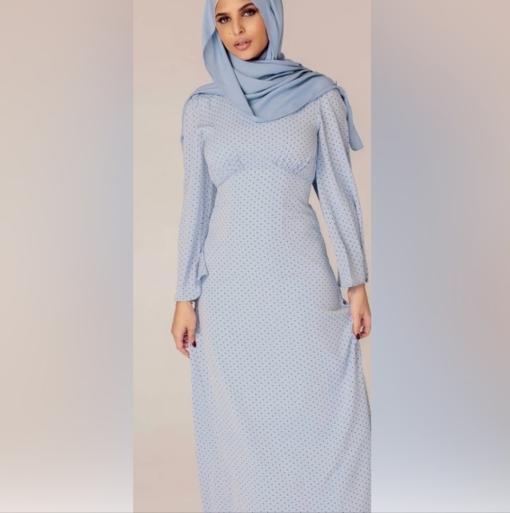 Dusty Blue Polka Dot Maxi Dress